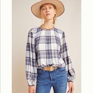 NWT Anthropologie Cloth and Stone Plaid Blouse